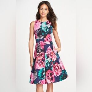 Eliza J Floral Print Faille Fit & Flare Dress Back Cut Out Flare Skirt Petite